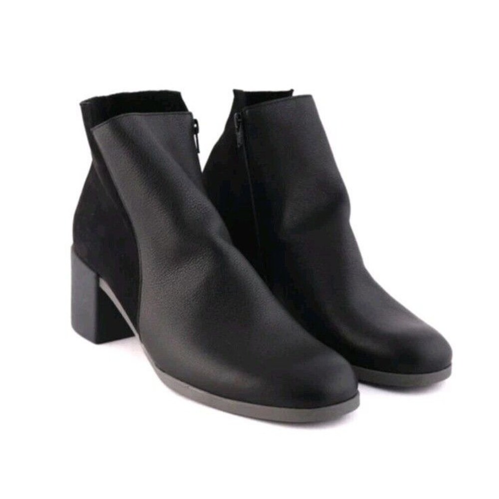 Arche Leather Ankle Boots Sz 38.5  Nubuck Stacked Heel Back Zipper France US 8